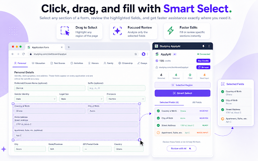 StudyIvy ApplyAI :: AI application assistant for international students. Auto-fill university forms and get AI suggestions.