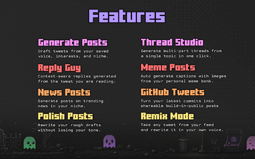 Ghosti X - Twitter AI Agent for Posts, Replies & More :: Your all-in-one AI agent for X/Twitter. Write posts, replies, threads, memes, news takes, and product updates in your voice.