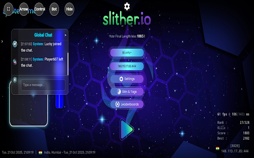 SlitherControl :: Enhance your slither.io experience by providing Controls.