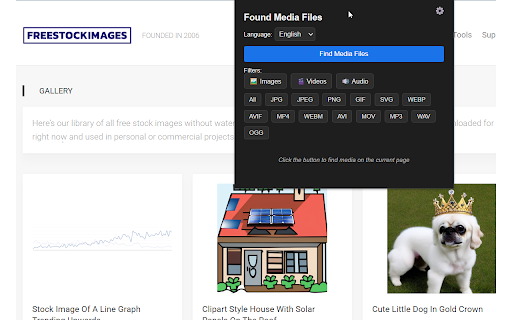 Media Finder :: Finds all media files on the page and shows them in a list with filtering options