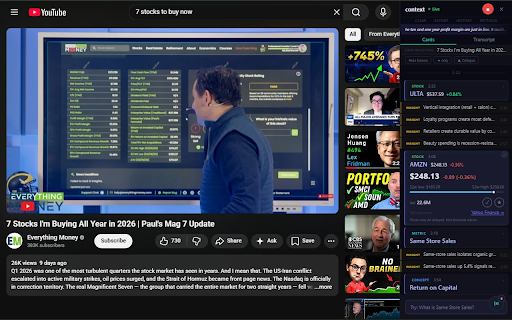 Context Listener: Live AI Notes & Transcripts — Videos, Podcasts & Lectures :: Live AI notes, transcripts & stock cards for any video or podcast — built for students, investors & researchers.