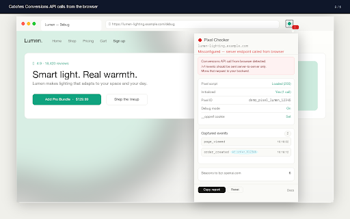 Pixel Checker for ChatGPT :: Inspects whether the ChatGPT Ads measurement pixel is installed and firing on any website. Live event log, misuse alerts.