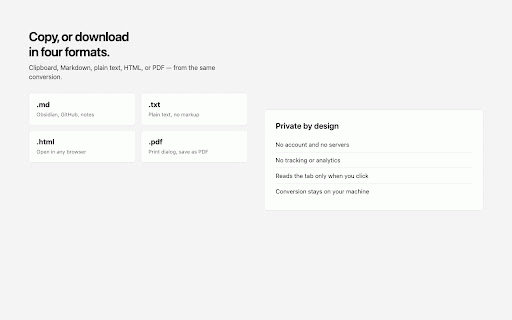 Markdown Converter :: Converts the active page's content into clean, copyable Markdown.