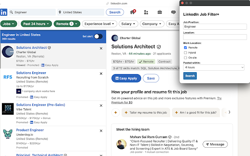 LinkedIn Job Filter :: Filter and search LinkedIn job postings faster with enhanced controls by job title, location, type, and post time.