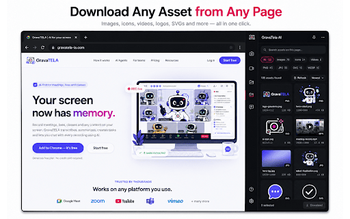 Gravatela — Record & Transcribe with AI :: Record any tab, desktop, or webcam — audio/video streams straight to Gravatela and AI generates the full transcription.