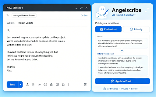 Angelscribe: AI Email Writer & Smart Reply :: A seamless AI email assistant for Gmail to draft, polish, translate, and smart reply to emails 10x faster.