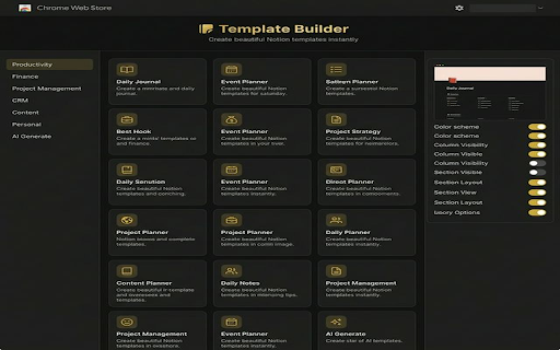 Notion Template Builder :: Create beautiful Notion templates instantly from blueprints or AI-powered descriptions. Works directly in your Notion workspace.