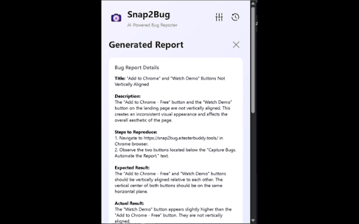 Snap2Bug - AI Bug Reporter :: AI-powered bug report generator using Gemini API. Capture screenshots and generate professional bug reports instantly.