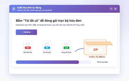 Xuất hóa đơn tự động :: Tải hàng loạt hóa đơn điện tử GDT, gom PDF, XML và Excel vào một file ZIP để lưu trữ và nhập MISA.