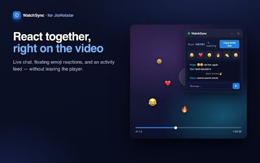 WatchSync — for JioHotstar :: Watch JioHotstar in sync with friends — each on your own subscription.