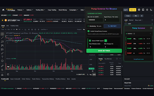 Pump Screener for Binance Futures :: Pump and dump screener for Binance Futures. Real-time monitoring of 500+ pairs with volume filter and sound alerts.