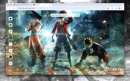 Naruto Luffy and Son Goku Live Wallpaper :: Unite legends in your Chrome with Naruto Luffy and Son Goku Live Wallpaper — an epic animated new tab featuring...