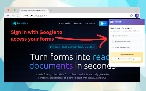 Form2Doc - Form to document :: Import Google Forms to generate documents from templates automatically. Create contracts, applications, and reports from data.