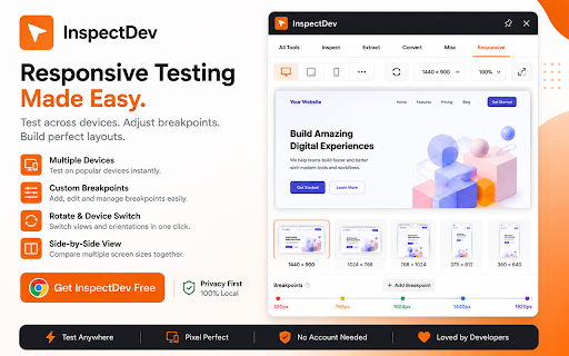 InspectDev :: 30 developer tools built into your browser. Inspect, edit, extract, and debug any webpage.