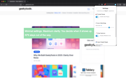 Keep It :: Quickly save and organize web pages using a simple floating prompt. Clean, minimal interface for managing saved links.