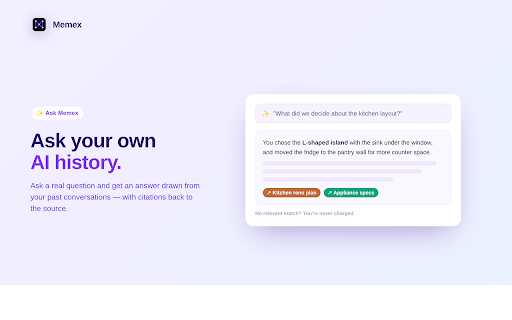 Memex :: Your multi-AI memory: search, group & ask across ChatGPT, Claude & Perplexity — local-first and private to you.