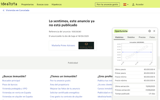 Oportunista :: Muestra el histórico de precios de un inmueble de Idealista.