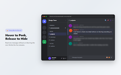 Privacy Blur for Discord — Hide Messages & DMs While Streaming :: Hide & blur Discord DMs, usernames & avatars before streaming or screen sharing. Hover to peek.