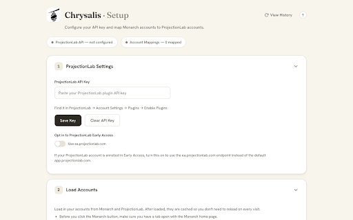 Chrysalis :: Sync Monarch Money balances to ProjectionLab with one click.