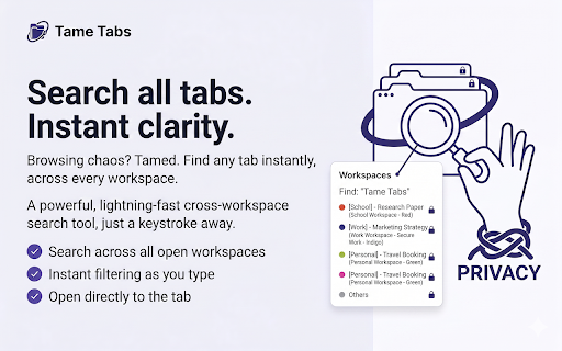 Tame Tabs :: Organize your browser tabs into workspaces. Save, switch, and restore tab groups effortlessly. All data stays on your device.