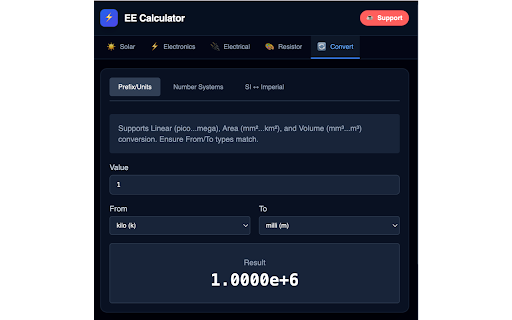 Electrical Engineering Calculator :: Offline electrical engineering suite. Solar, Motors, Resistors, and more.
