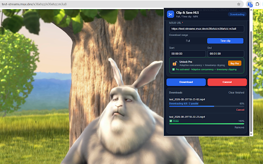 Clip & Save HLS — M3U8 Downloader :: Download HLS / M3U8 videos as MP4. Clip by timestamp, AES-128 decryption, auto-detect streams. One-time Pro upgrade.