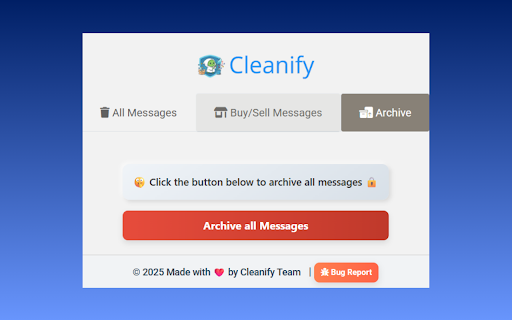 Cleanify – FB Chat Cleaner :: Clean up your Facebook™ chats instantly. Delete or archive all messages with one click—fast, safe, and easy to use.