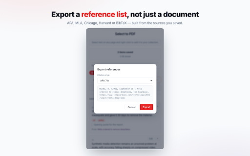 Select to PDF :: Select text from any webpage and compile it into a downloadable PDF with URL references