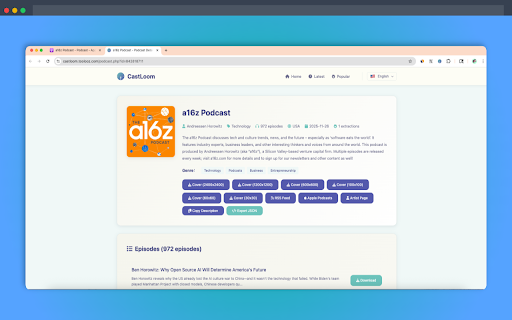 CastLoom - Apple Podcasts Downloader :: Download Apple Podcasts artwork, episodes, and metadata directly from podcast pages