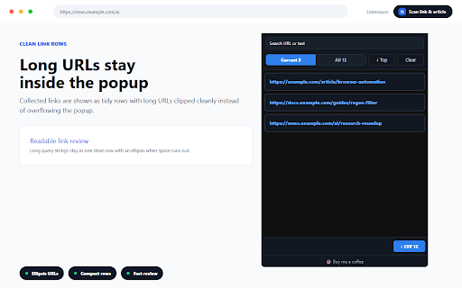 Scan link & article :: Scan links and innerText on web pages, then export results to CSV.
