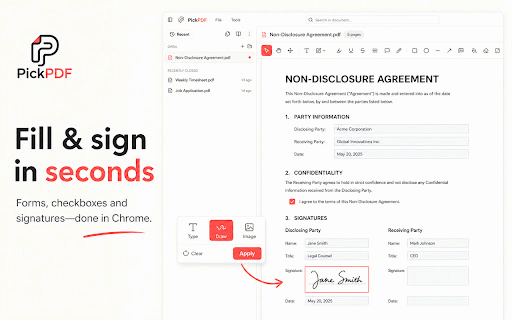PickPDF — PDF Reader & Editor :: Read, edit, organize, fill, sign, and export PDFs locally in Chrome.