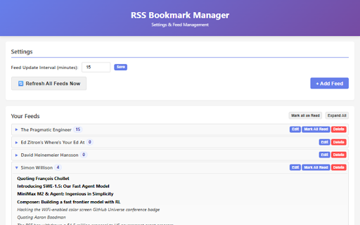 RSS Bookmark Manager :: Save and manage RSS feeds as bookmarks with read/unread tracking