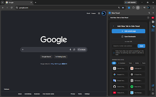 Side Panel: Multitask & Bookmarks :: Multi-task with a persistent sidebar, manage bookmarks, site pinning, isolated tabs, audio controls, and instant web switching.