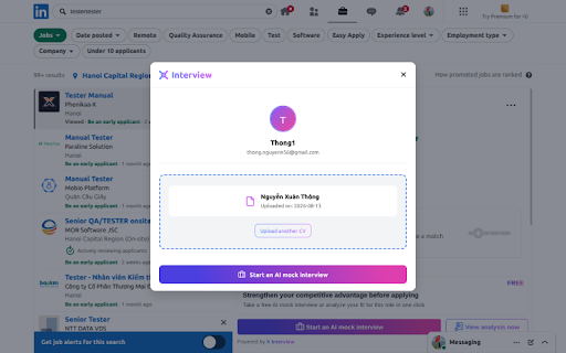 X-Interview :: AI assistant for job seekers: practice interviews and analyze your CV directly on the job sites you browse.