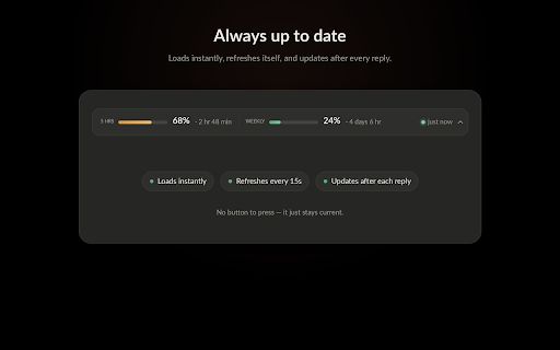 Usage Meter for Claude :: See your Claude 5-hour and weekly usage live, right above the chat box. No API key, data stays in your browser.