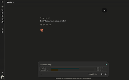 Claude Usage Bar :: See your Claude.ai usage (5-hour session and weekly all-models) in a slim bar under the chat. No sign-in or tokens.