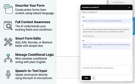 ChabadOne Form Builder AI :: AI-powered form builder assistant for ChabadOne publishing pages.