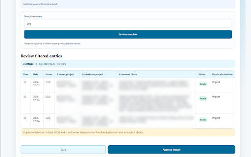 QuickSheet for Papierkram :: Import Excel timesheets into Papierkram using your current browser session.