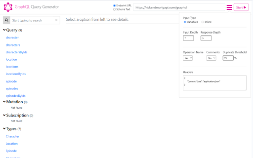 Graphql Query Generator :: Generate graphql queries with random input data by extracting details from your graphql endpoint or schema text