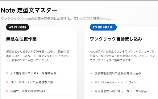 note 定型文マスター :: noteの執筆を圧倒的に加速する、定型文・CTA自動挿入ツール。美しいUIで快適な執筆体験を。