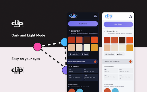Clip Mojo - Color Palette Manager :: Professional color palette manager with eyedropper, color clipping, harmony generator, and WCAG contrast checker