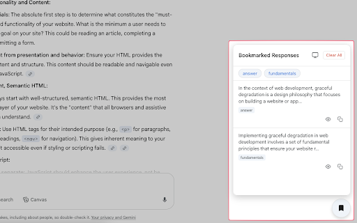 Gemini Bookmarks :: Bookmark, tag, and quickly find important responses in your Google Gemini conversations.