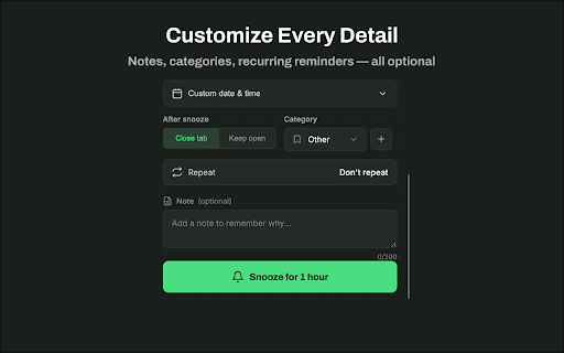 Tab Snooze & Organizer - PingLater :: Tab snooze extension to save tabs for later. Set reminders, organize tabs, and get notified. Beautiful tab manager for Chrome.