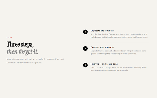 Cano :: Sync your Canvas assignments, grades and courses to Notion automatically.