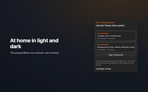 Split for Hacker News :: Find and open Hacker News discussions for the current article.