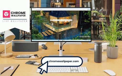 Evening Rain Live Wallpaper :: Cozy lakeside cabin glows warmly as gentle rain creates ripples on tranquil waters.