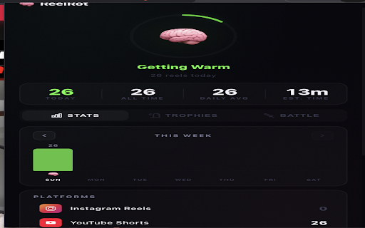 ReelRot :: Track every reel and short you scroll across Instagram, YouTube, Facebook & TikTok. Watch your brain rot in real-time.