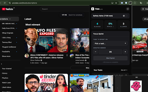 FATE: Site Blocker With NO REGRETS :: Flip a coin to access blocked sites. Do tasks, run sprints, and stay productive to boost your odds. Earn your way in.