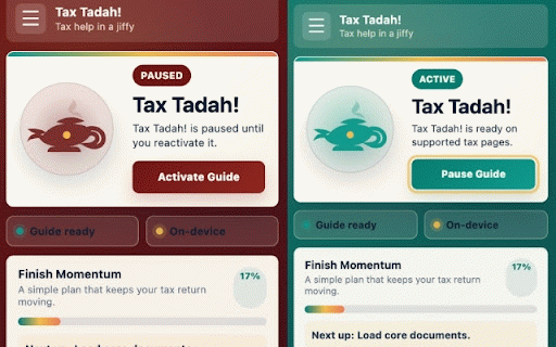 Tax Tadah! :: A playful on-device tax filing guide that helps taxpayers move through online returns with clarity, focus, and a little magic.