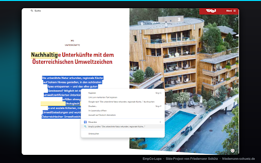 EmpCo-Lupe :: Greenwashing-Check für Marketing-Texte nach EU-EmpCo-Richtlinie 2024/825 + UWG. Side-Project von Friedemann Schütz.